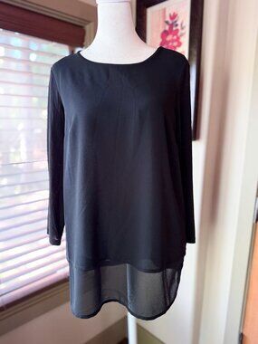 MK MICHAEL KORS Blouse Top S Black Sheer 3/4 Sleeve MK Black Long Sleeve Top